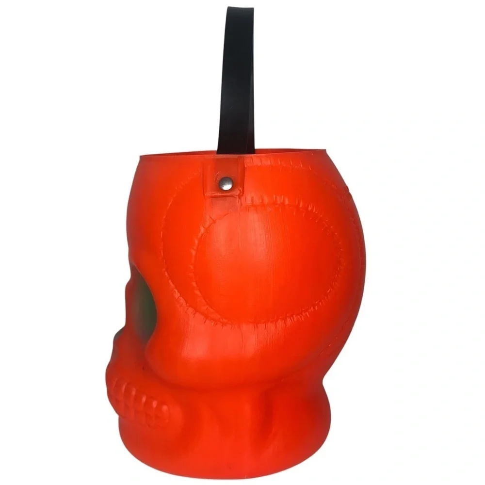 VINTAGE Halloween 70s AJ Renzi RARE Orange Green Eyes Skull Treat Bucket No. 800